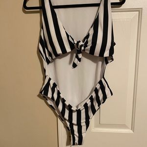 Black and white striped bathing suit